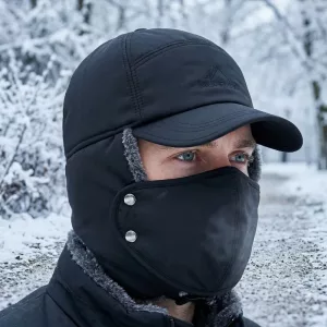 winter baseball hat, warm baseball hat, baseball cap for winter, hat with face cover, face mask hat